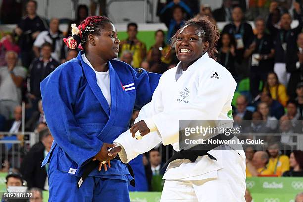Emilie Andeol of France wins against Idalys Ortiz of Cuba competes during judo final on Olympic Games 2016 in Rio at Carioca Arena 2 on August 12,...