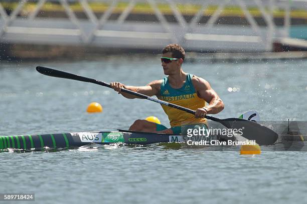 Murray Stewart of Australia competes in the Canoe Sprint Men's Kayak Single 1000m Semifinal 1 on Day 10 of the Rio 2016 Olympic Games at Lagoa...