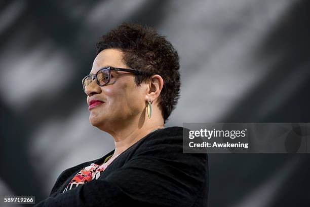 Jackie Kay attends the Edinburgh International Book Festival on August 15, 2016 in Edinburgh, Scotland. The Edinburgh International Book Festival is...