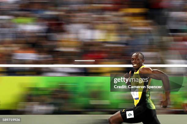 Usain Bolt of Jamaica competes in the Men's 100 meter semifinal on Day 9 of the Rio 2016 Olympic Games at the Olympic Stadium on August 14, 2016 in...