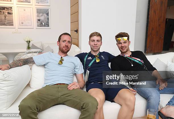 Sir Bradley Wiggins, Philip Hindes and Owain Doull pictured at OMEGA House Rio 2016 on August 14, 2016 in Rio de Janeiro, Brazil.