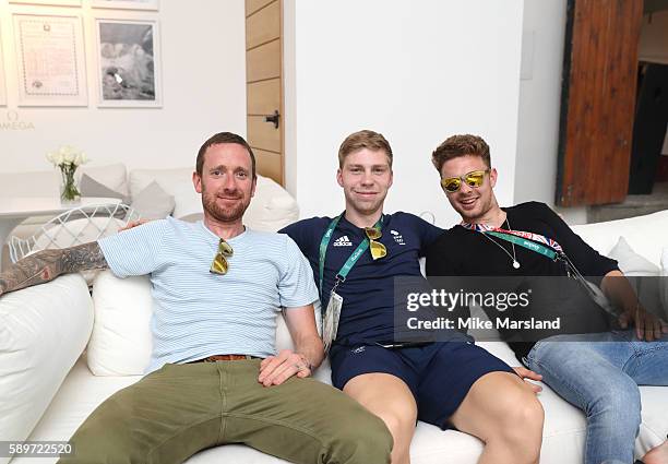 Sir Bradley Wiggins, Philip Hindes and Owain Doull pictured at OMEGA House Rio 2016 on August 14, 2016 in Rio de Janeiro, Brazil.
