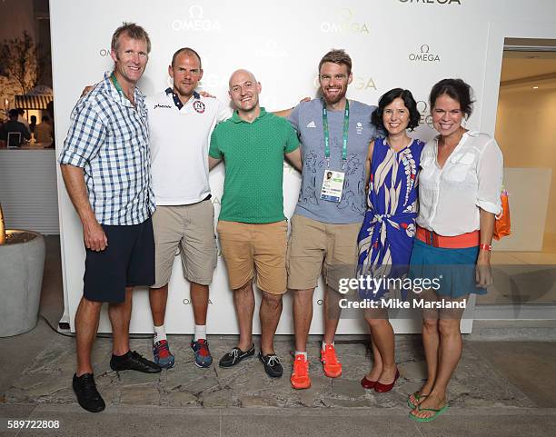 Olaf Tufte of Norway and Mahe Drysdale of New Zealand and Alan Campbell of Team Gb pictured at OMEGA House Rio 2016 on August 14, 2016 in Rio de...