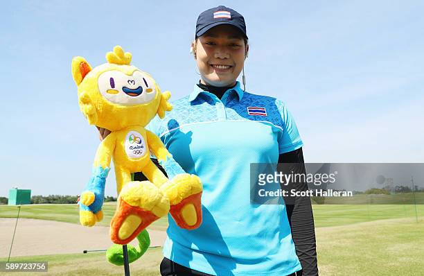 Ariya Jutanugarn of Thailand poses during a practice round prior to the start of the women's golf during Day 10 of the Rio 2016 Olympic Games at...