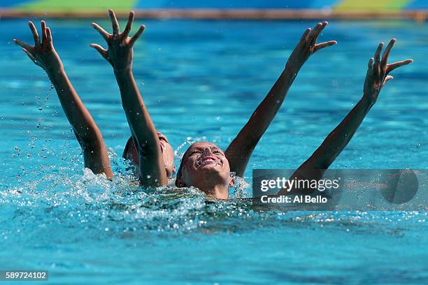 Alexandra Nemich and Yekaterina Nemich of Kazakhstan compete in the Women's Duets Synchronised Swimming Technical Routine Preliminary Round on Day 10...
