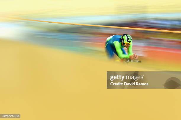 Gideoni Monteiro of Brazil competes in the Cycling Track Men's Omnium Time Trial on Day 10 of the Rio 2016 Olympic Games at the Rio Olympic Velodrome...