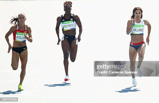 Ivet Lalova-Collio of Bulgaria, Laverne Jones-Ferrette of Virgin Islands, US and Jodie Williams of Great Britain compete in round one of the Women's...