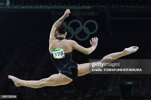 Romania's Catalina Ponor competes in the women's balance beam event final of the Artistic Gymnastics at the Olympic Arena during the Rio 2016 Olympic...