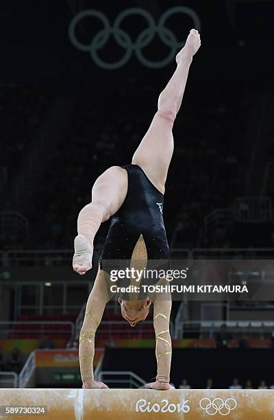 Romania's Catalina Ponor competes in the women's balance beam event final of the Artistic Gymnastics at the Olympic Arena during the Rio 2016 Olympic...