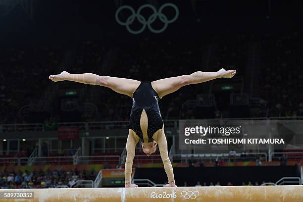 Romania's Catalina Ponor competes in the women's balance beam event final of the Artistic Gymnastics at the Olympic Arena during the Rio 2016 Olympic...