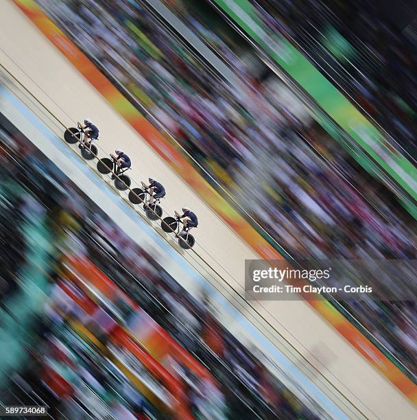 Track Cycling - Olympics: Day 8 The Great Britain team of Katie Archibald, Laura Trott, Elinor Barker and Joanna Rowsell-Shand winning the gold medal...