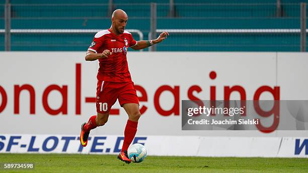 Daniel Brueckner of Erfurt during the third league match between SF Lotte and Rot-Weiss Erfurt at Frimo Stadion on August 12, 2016 in Lotte, Germany.