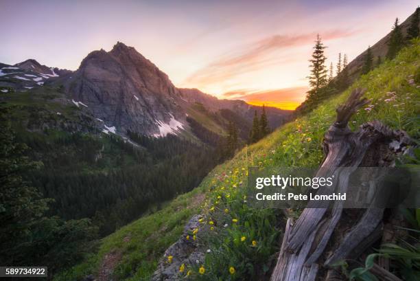 mountain alpine sunset - colorado mountain range stock pictures, royalty-free photos & images