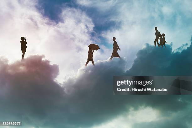 people walking on the cloud - imagination cloud stock pictures, royalty-free photos & images