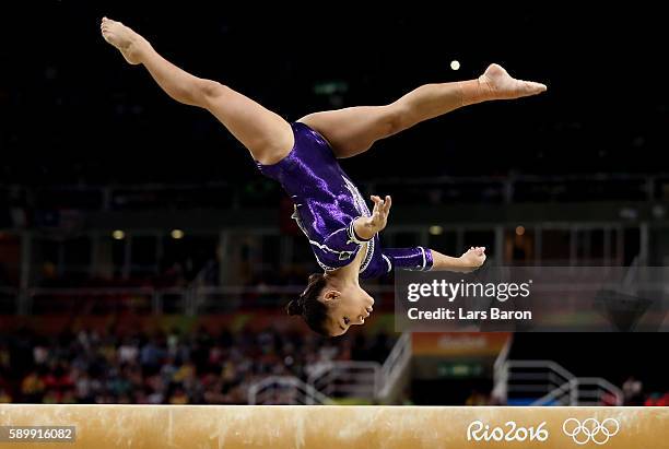 Flavia Saraiva of Brazil competes in the Balance Beam Final on day 10 of the Rio 2016 Olympic Games at Rio Olympic Arena on August 15, 2016 in Rio de...