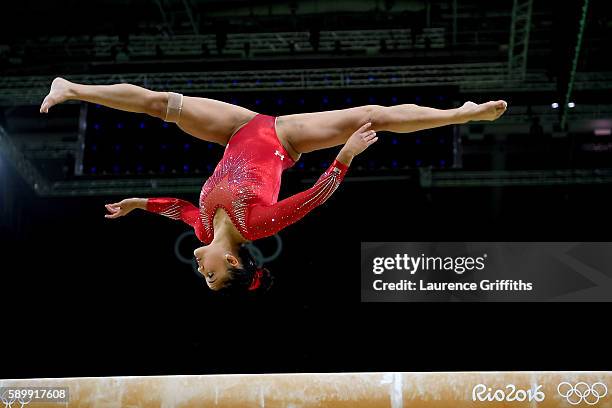 Lauren Hernandez of the United States competes in the Balance Beam Final on day 10 of the Rio 2016 Olympic Games at Rio Olympic Arena on August 15,...