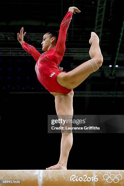 Lauren Hernandez of the United States competes in the Balance Beam Final on day 10 of the Rio 2016 Olympic Games at Rio Olympic Arena on August 15,...