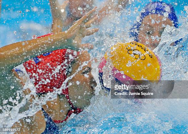 Goalkeeper Orsolya Kaso of Hungary in action against Australia during their Women's Water Polo quarterfinal match at the Rio 2016 Olympic Games on...