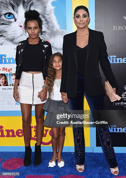 Designer Rachel Roy, daughters Ava Dash and Tallulah Ruth Dash arrive at the premiere of EuropaCorp's 'Nine Lives' at TCL Chinese Theatre on August...