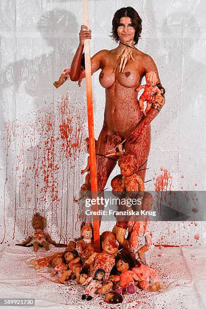 Michaela Schaefer poses during the Performance 'Babydoll Fashion by Micaela Schaefer' in Berlin on August 15, 2016 in Berlin, Germany.