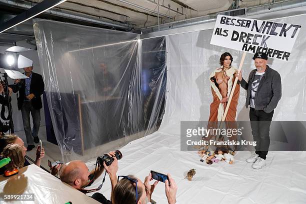 Michaela Schaefer and Kai Stuht pose during the Performance 'Babydoll Fashion by Micaela Schaefer' in Berlin on August 15, 2016 in Berlin, Germany.