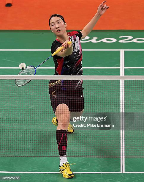 Ji Hyun Sung of Korea plays a match against Linda Zetchiri of Bulgaria on Day 10 of the 2016 Rio Olympics at Riocentro Pavillion on August 15, 2016...