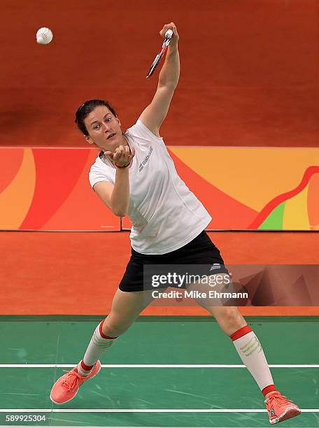 Linda Zetchiri of Bulgaria plays a match against Ji Hyun Sung of Korea on Day 10 of the 2016 Rio Olympics at Riocentro Pavillion on August 15, 2016...