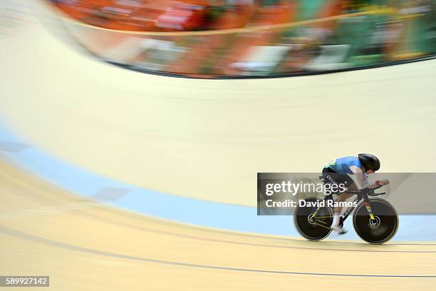 Allison Beveridge of Canada competes in the Cycling Track Women's Omnium Individual Pursuit 2\6 on Day 10 of the Rio 2016 Olympic Games at the Rio...