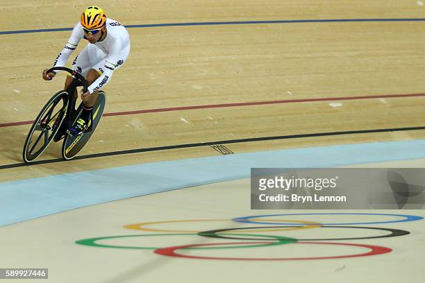 Fernando Gaviria Rendon of Colombia during the Cycling Track Men's Omnium Points Race 6\6 on Day 10 of the Rio 2016 Olympic Games at the Rio Olympic...