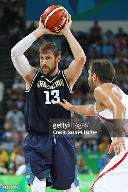 Andres Nocioni of Argentina looks on during a Men's Basketball Preliminary Round Group B game between Spain and Argentina on Day 10 of the Rio 2016...