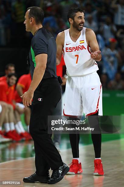 Juan-Carlos Navarro of Spain reacts during a Men's Basketball Preliminary Round Group B game between Spain and Argentina on Day 10 of the Rio 2016...