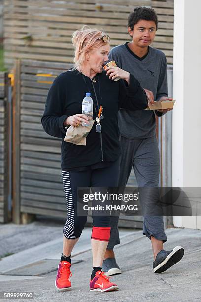 Deborra-Lee Furness and son Oscar Jackman on August 16, 2016 in Sydney, Australia.