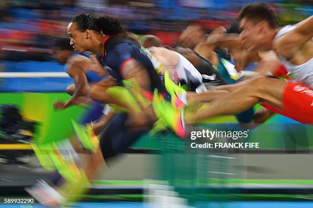 France's Pascal Martinot-Lagarde competes in the Men's 110m Hurdles Round 1 during the athletics competition at the Rio 2016 Olympic Games at the...