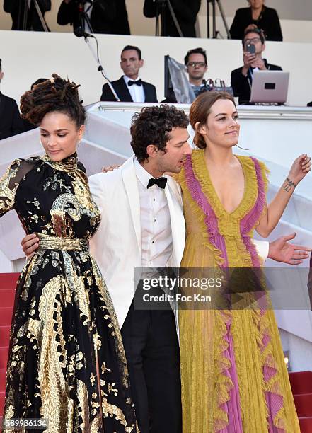 Sasha Lane, Shia LaBeouf and Riley Keough attend the 'American Honey' premiere during the 69th annual Cannes Film Festival at the Palais des...