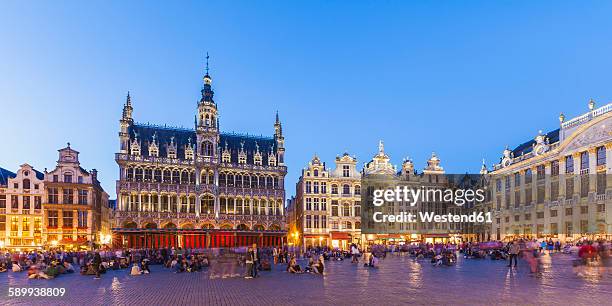 belgium, brussels, grand place, grote markt, maison du roi in the evening - grand-place-de-bruxelles photos et images de collection