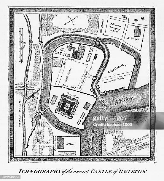 map of bristol in yorkshire, england victorian engraving, circa 1247 - england map stock illustrations