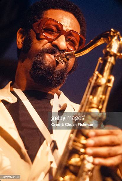 American Jazz musician Sonny Rollins performs onstage at the New Orleans Jazz & Heritage Festival, New Orleans, Louisiana, April 1977.