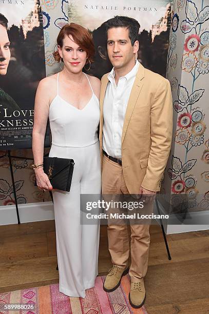 Actress Molly Ringwald and husband, writer Panio Gianopoulos attend the New York premiere of "A Tale Of Love & Darkness" at Crosby Street Hotel on...