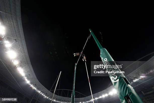 Renaud Lavillenie of France competes during the Men's Pole Vault Final on Day 10 of the Rio 2016 Olympic Games at the Olympic Stadium on August 15,...