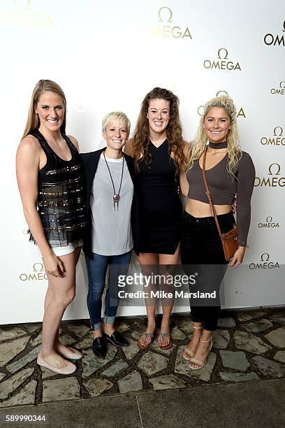 Missy Franklin, Megan Rapinoe, Allison Schmitt and Elizabeth Beisel pictured at Swimming Legends night at OMEGA House Rio 2016 on August 15, 2016 in...