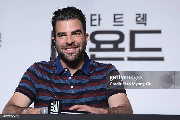 Actor Zachary Quinto attends the Press Conference and Photocall in advance of the Fan Screening of the Paramount Pictures title "Star Trek Beyond,"...