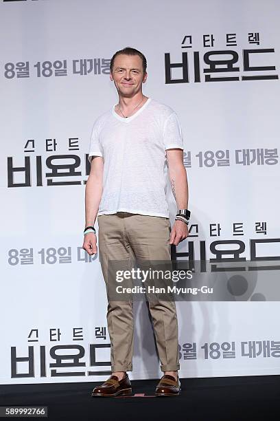 Actor Simon Pegg attends the Press Conference and Photocall in advance of the Fan Screening of the Paramount Pictures title "Star Trek Beyond," on...