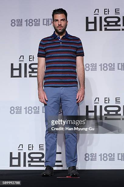 Actor Zachary Quinto attends the Press Conference and Photocall in advance of the Fan Screening of the Paramount Pictures title "Star Trek Beyond,"...