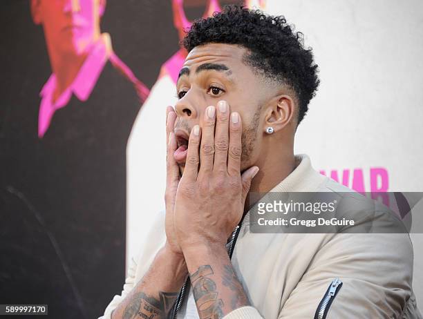 Player D'Angelo Russell arrives at the premiere of Warner Bros. Pictures' "War Dogs" at TCL Chinese Theatre on August 15, 2016 in Hollywood,...