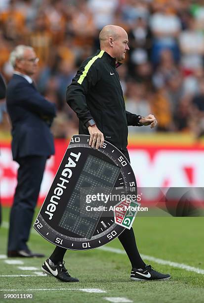 Fourth official Lee Mason during the Premier League match between Hull City and Leicester City at KC Stadium on August 13, 2016 in Hull, England.