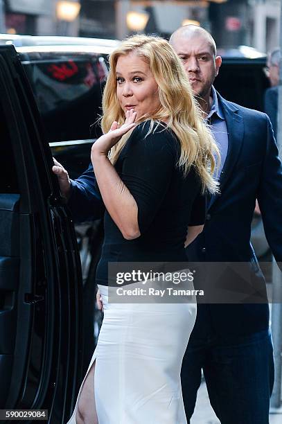 Actress Amy Schumer leaves the "Good Morning America" taping at the ABC Times Square Studios on August 16, 2016 in New York City.