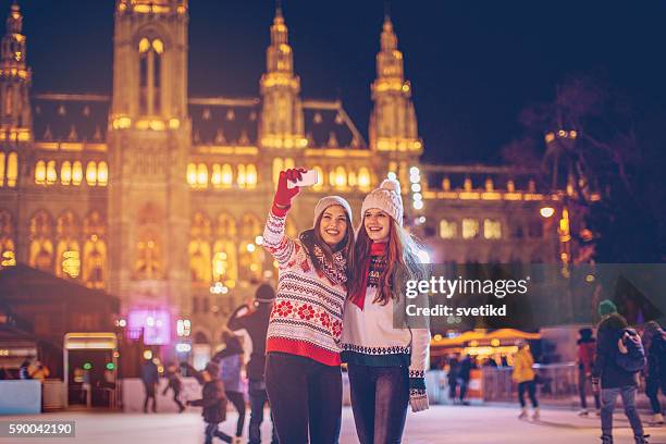 selfie with my bestie - learning to ice skate stock pictures, royalty-free photos & images