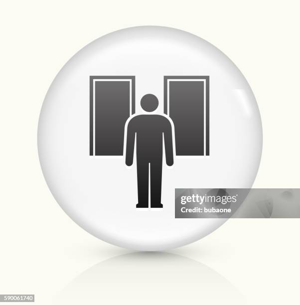 man silhouette facing doors icon on white round vector button - thinking reflecting stock illustrations