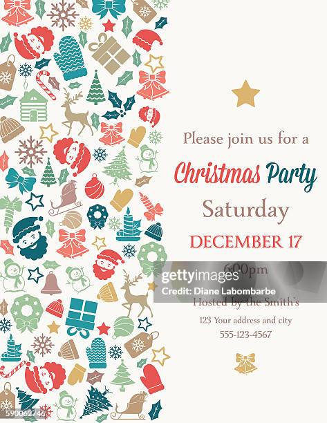 retro inspired christmas party invitation template - stocking stock illustrations