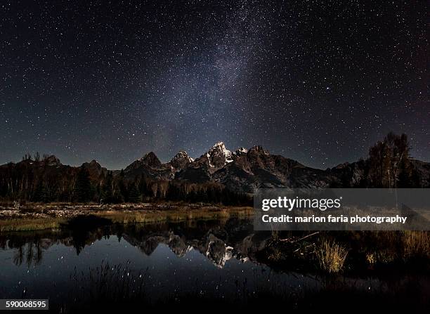 moonlight on the tetons - catena montuosa teton foto e immagini stock